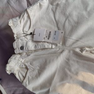 Zara paperbag waist off white corduroy pants